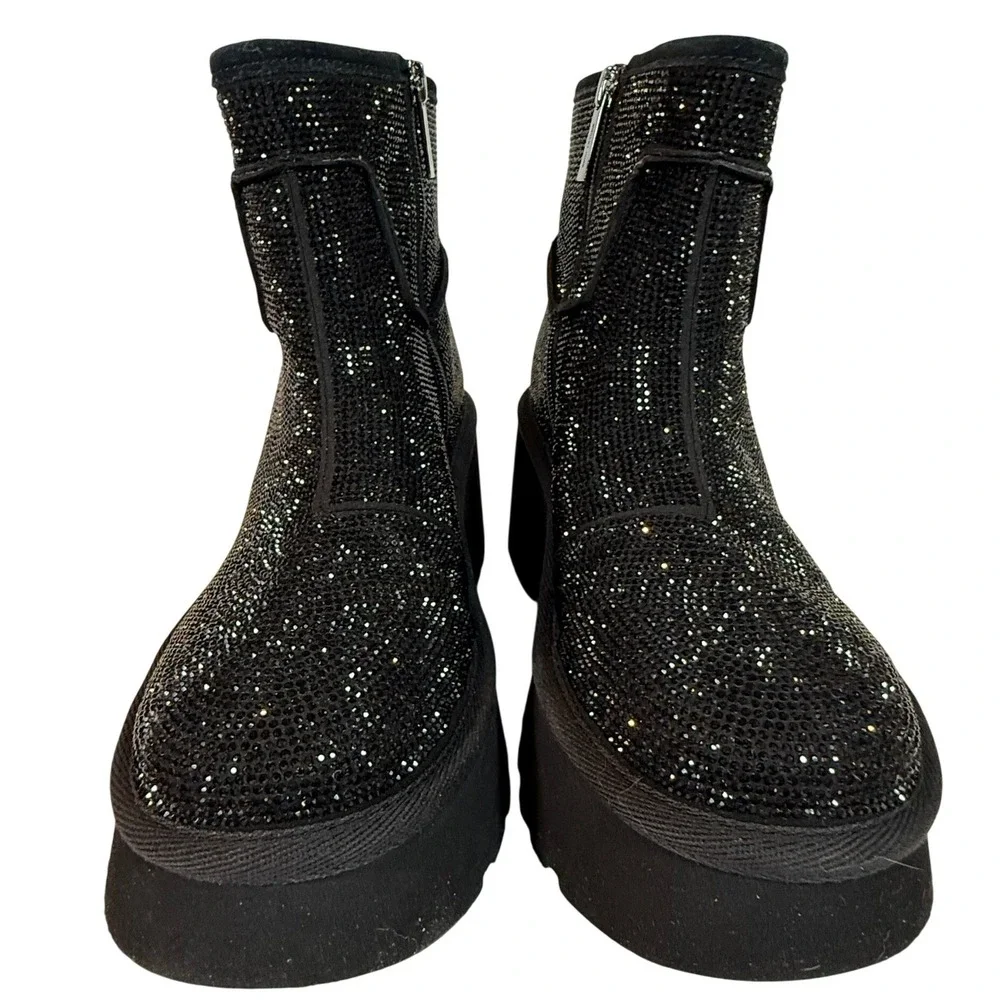 Michael Kors Delilah Bootie Black Rhinestone Platform Lug Sole Boots Womens 7 - Picture 10 of 10